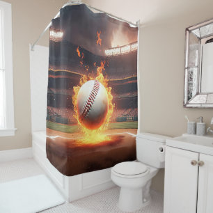 Flaming Baseball In Stadium Shower Curtain