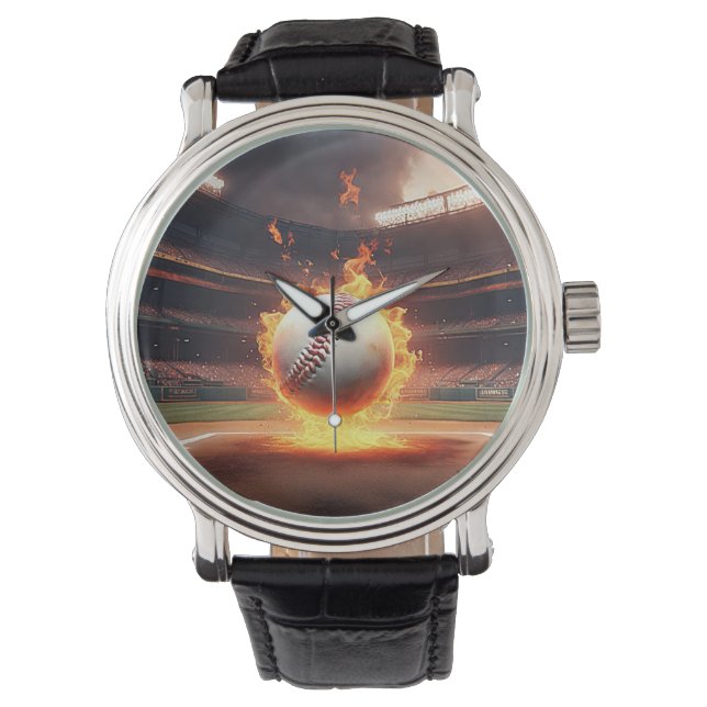 Flaming Baseball In Stadium Watch (Front)