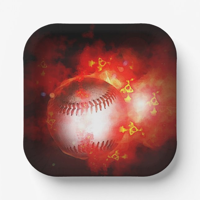 Flaming Baseball Inspirational Paper Plates (Front)