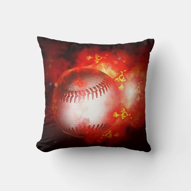 Flaming Baseball Inspirational Throw Pillow (Front)