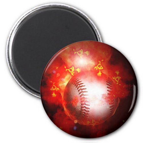Flaming Baseball Magnet