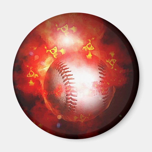 Flaming Baseball Magnet (Front)