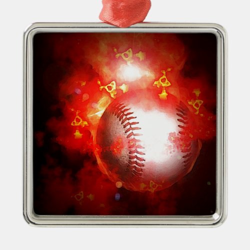 Flaming Baseball Metal Ornament