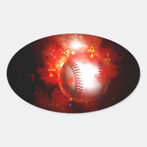 Flaming Baseball Oval Sticker