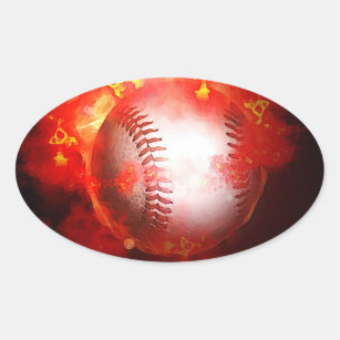Flaming Baseball Oval Stickers