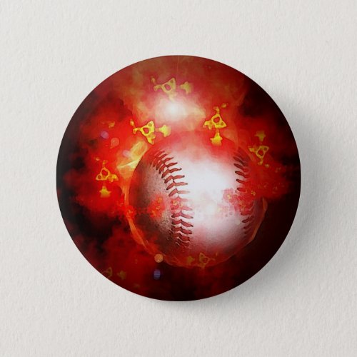 Flaming Baseball Pinback Button