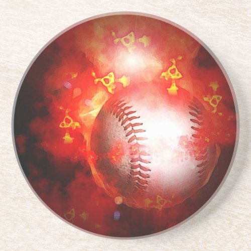 Flaming Baseball Sandstone Coaster
