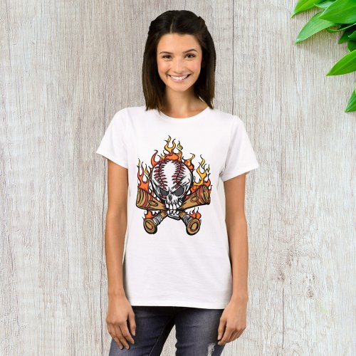 Flaming Baseball Skull T_Shirt