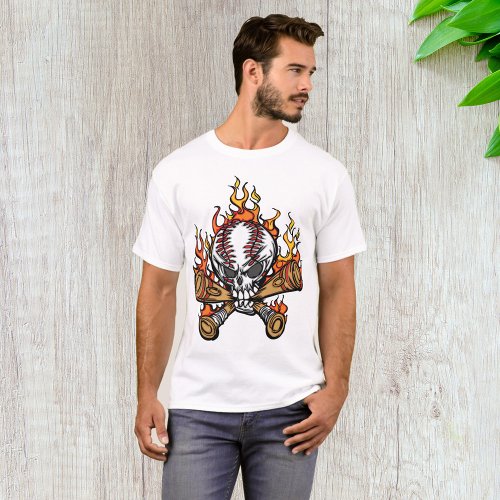 Flaming Baseball Skull T_Shirt