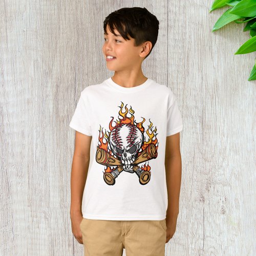 Flaming Baseball Skull T_Shirt