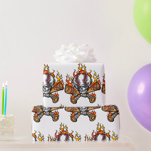 Flaming Baseball Skull Wrapping Paper