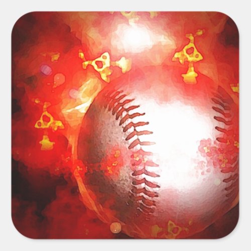 Flaming Baseball Square Sticker