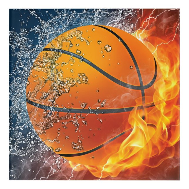 Flaming basketball acrylic print (Front)