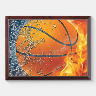 Flaming basketball award plaque
