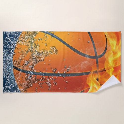 Flaming basketball beach towel