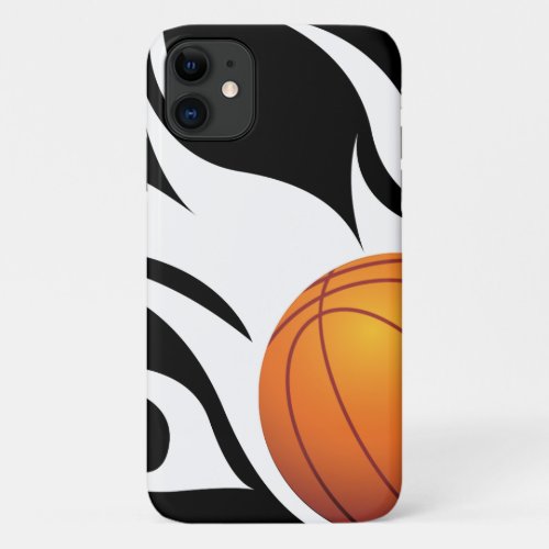 Flaming Basketball Black and White iPhone 11 Case