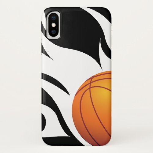 Flaming Basketball Black and White iPhone XS Case