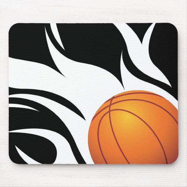 Flaming Basketball Black and White Mouse Pad (Front)