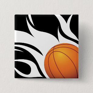 Flaming Basketball Black and White Pinback Button