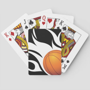 Flaming Basketball Black and White Poker Cards