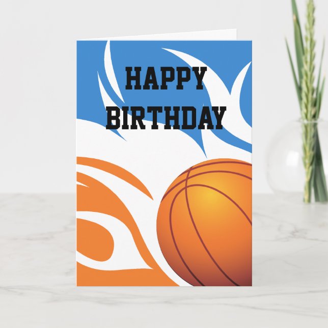 Flaming Basketball Blue and Orange Card (Front)