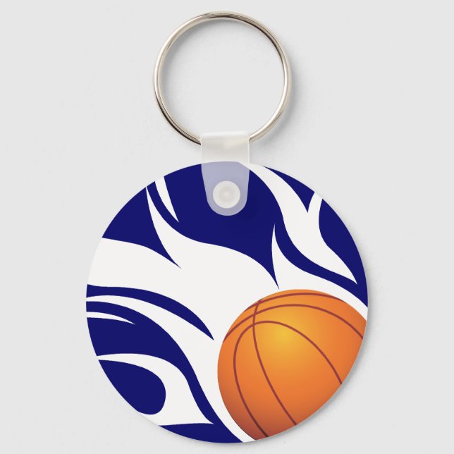 Flaming Basketball Blue and White Keychain (Front)