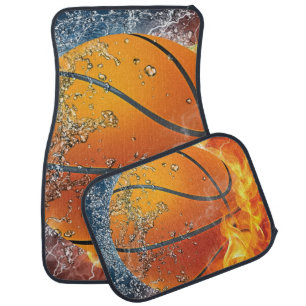 Flaming basketball car floor mat