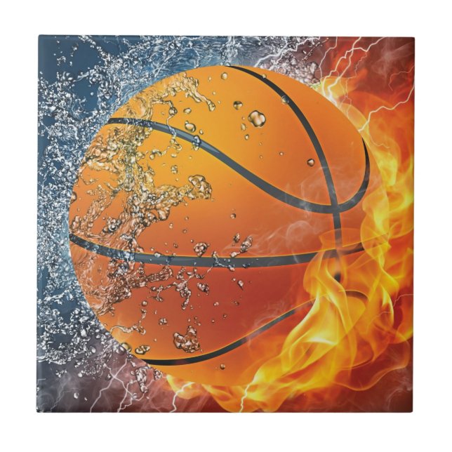 Flaming basketball ceramic tile (Front)