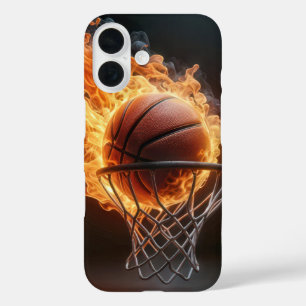 Flaming Basketball In the Hoop iPhone 16 Case