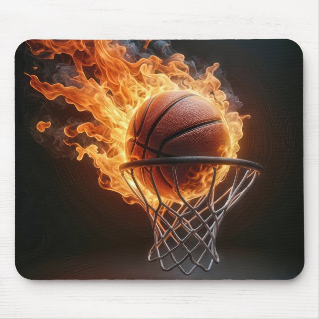 Flaming Basketball In the Hoop Mouse Pad (Front)