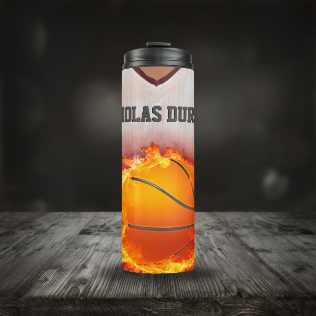 Flaming Basketball Jersey Name Customizable  Thermal Tumbler (Creator Uploaded)