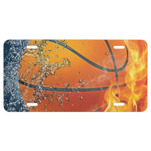Flaming basketball license plate