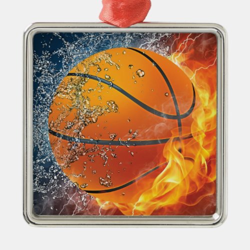 Flaming basketball metal ornament