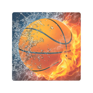 Flaming basketball metal print