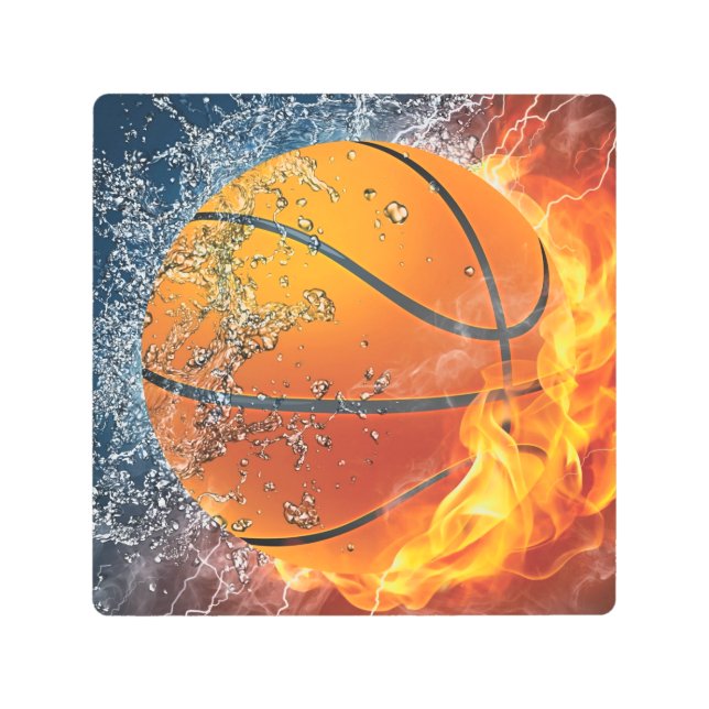Flaming basketball metal print (Front)