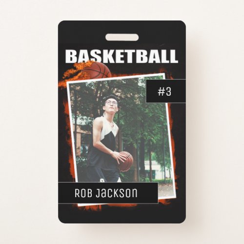 Flaming Basketball Personalized Photo badge