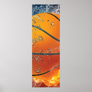 Flaming basketball poster