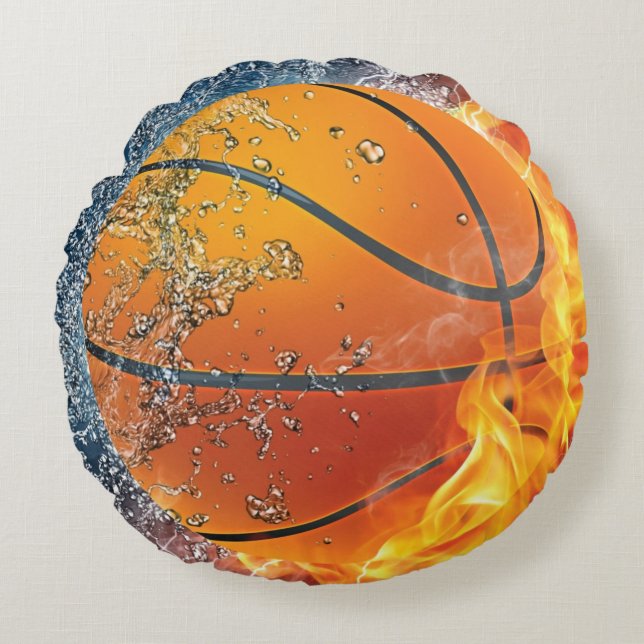 Flaming basketball round pillow (Front)