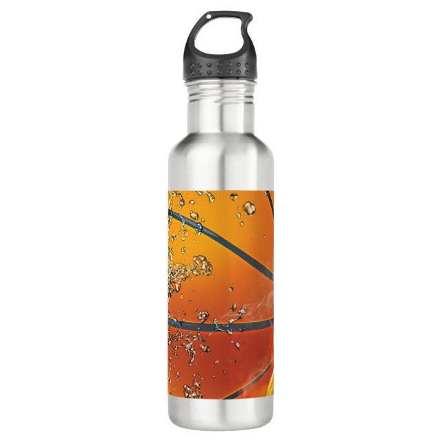 Flaming basketball stainless steel water bottle (Front)