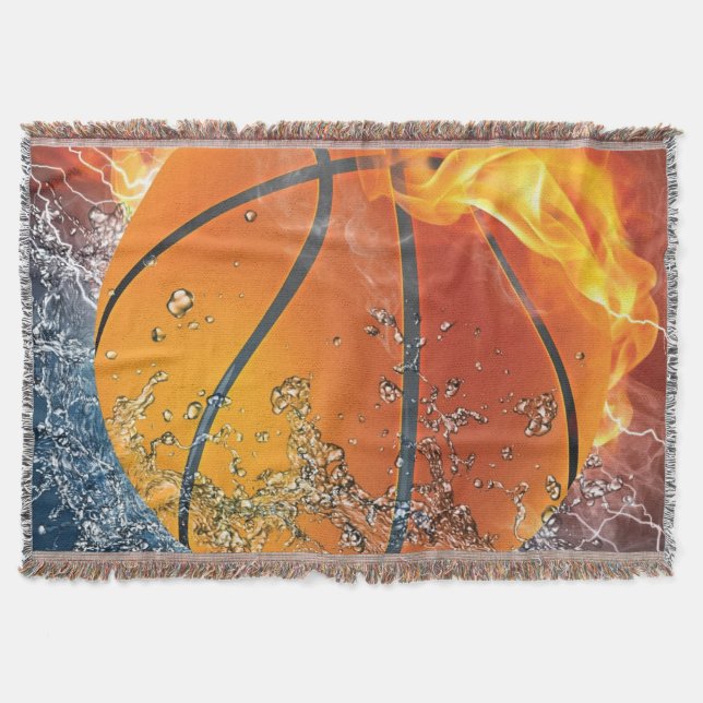Flaming Basketball Throw Blanket (Front)