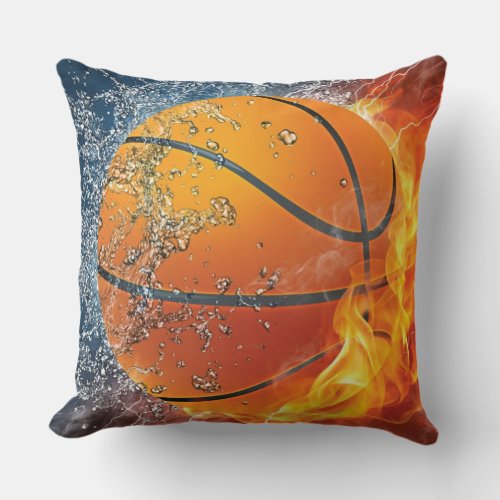 Flaming basketball throw pillow