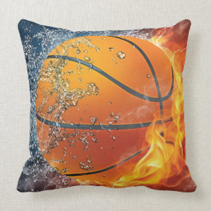 Flaming basketball throw pillow