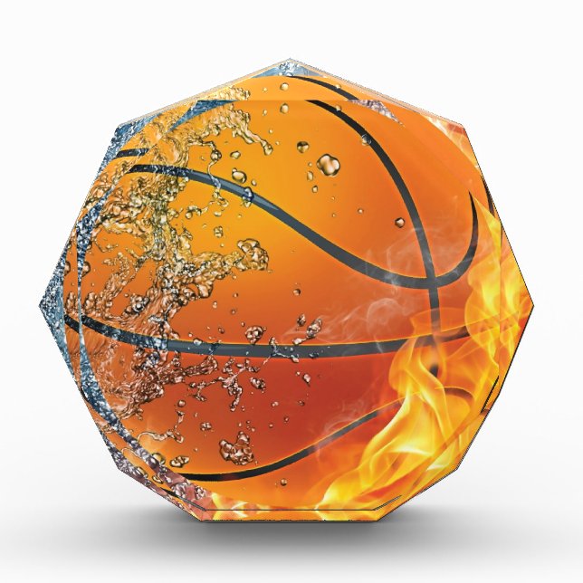 Flaming basketball throw pillow acrylic award (Front)