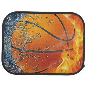 Flaming basketball throw pillow car floor mat