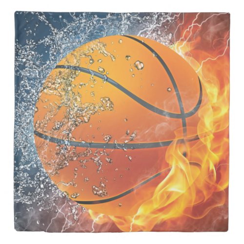 Flaming basketball throw pillow duvet cover
