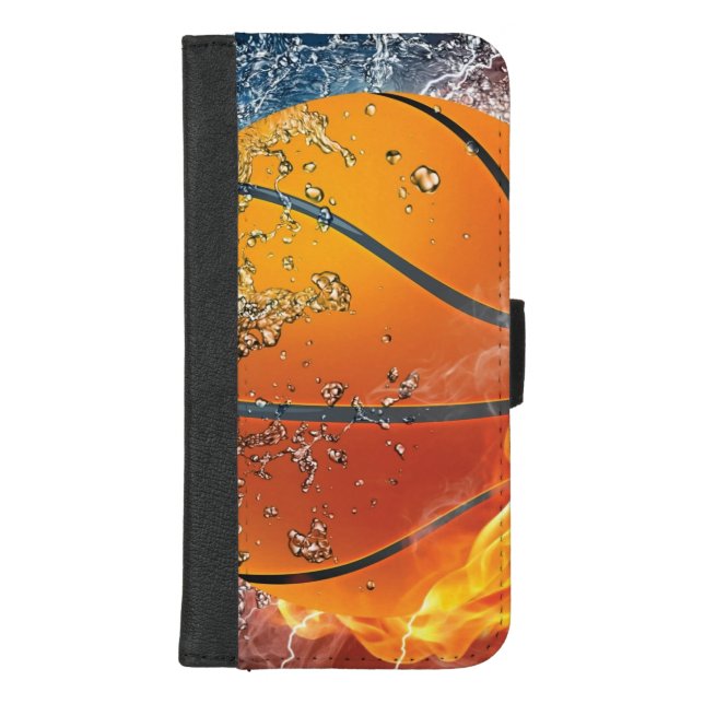 Flaming basketball throw pillow iPhone wallet case (Front)