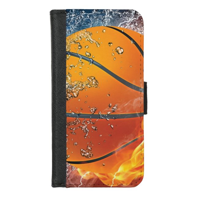 Flaming basketball throw pillow iPhone wallet case (Front)