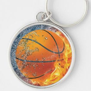 Flaming basketball throw pillow keychain