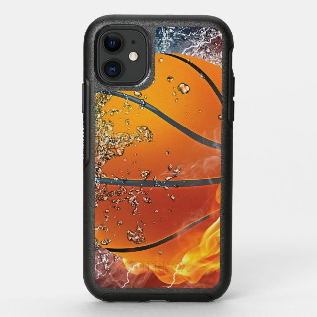 Flaming basketball throw pillow otterbox iPhone case (Back)