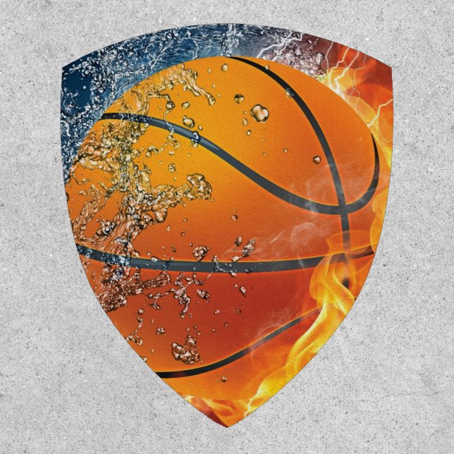 Flaming basketball throw pillow patch (Front)